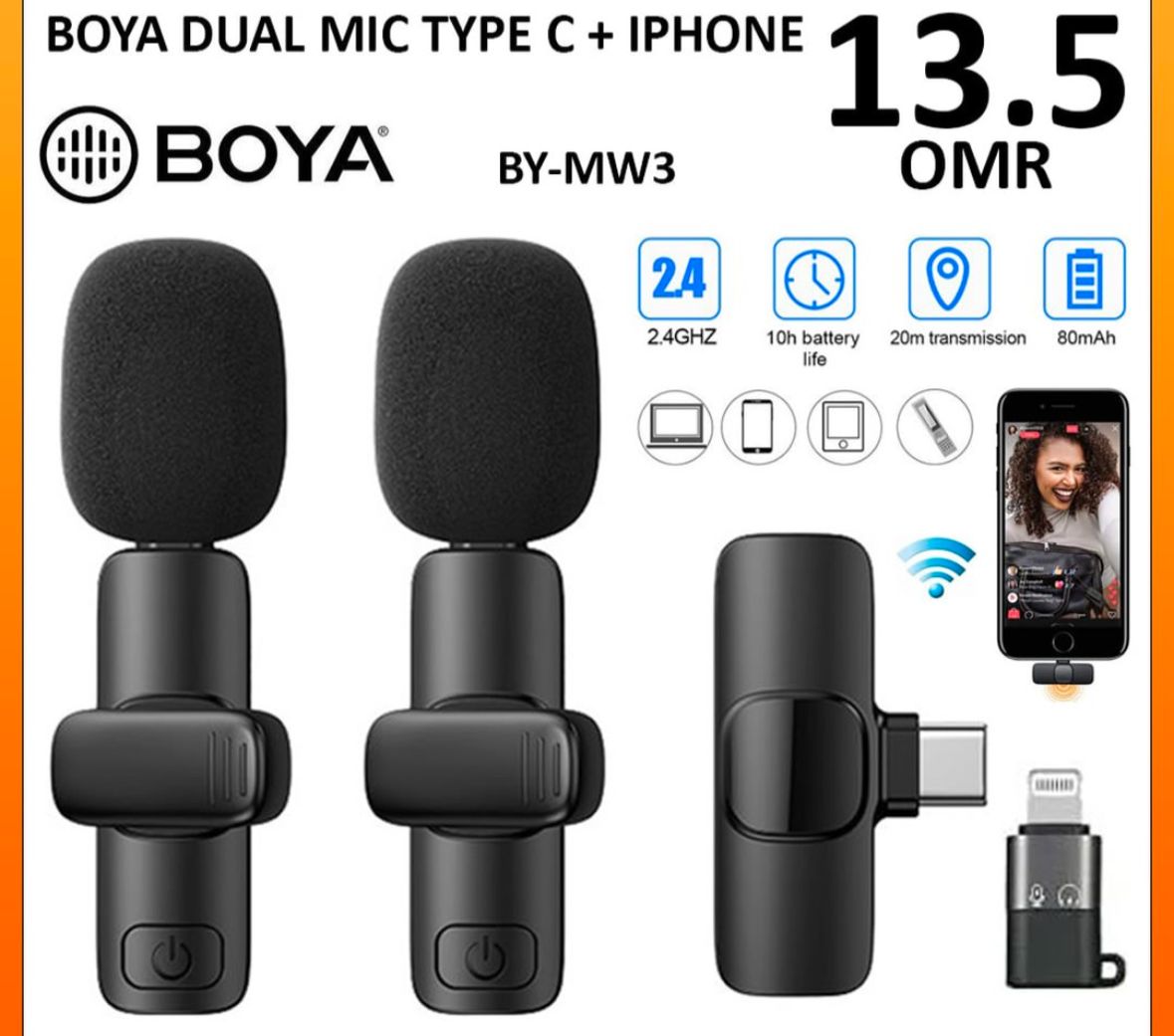 BOYA BY-MW3 Wireless Dual Mic For Android / Type C / IPhone